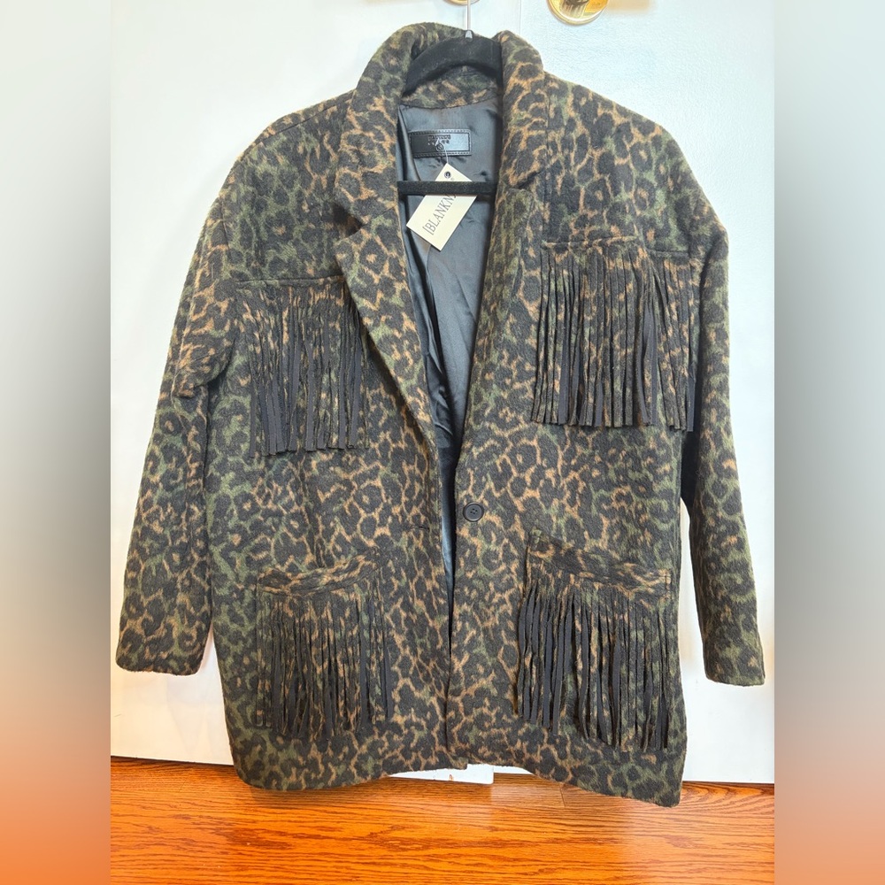 BLANK NYC Animal Print Jacket with Fringe